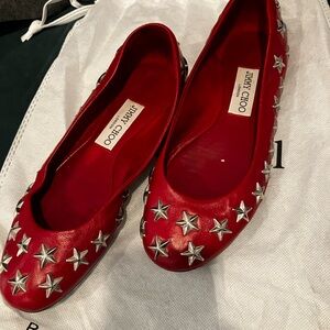 Jimmy Choo Red Flats with Silver Stars